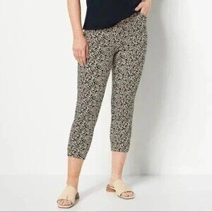 Isaac Mizrahi Live Reg24/7 Stretch Printed Crop Pant Womens 26W Black Beige NEW